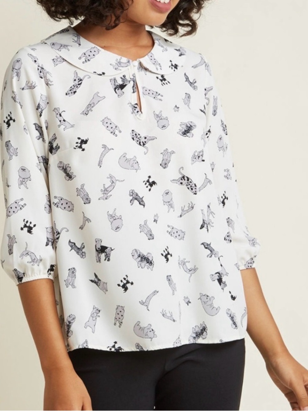 Dog print blouse - Jessy B brand from ModCloth - Size Large
